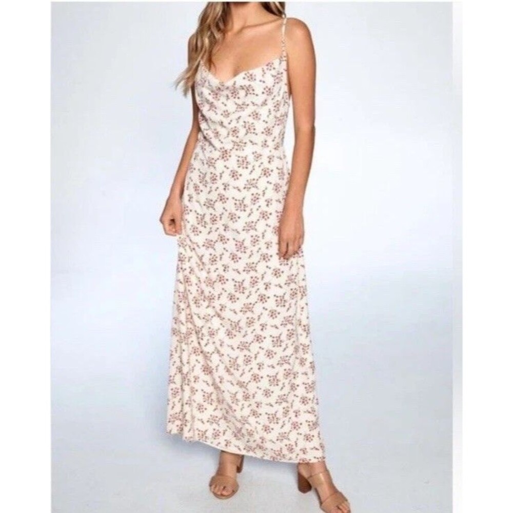 Pepermoon White Red Floral Patterned Cowl Neck Dress Size M